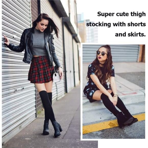 Thigh High Socks for Women Striped Over Knee Thigh Socks Long Boot Thigh High - Picture 4 of 7